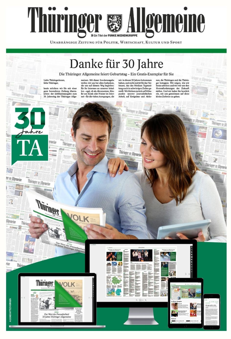 Thüringer Allgemeine veröffentlicht Sonderausgabe zum 30. Geburtstag